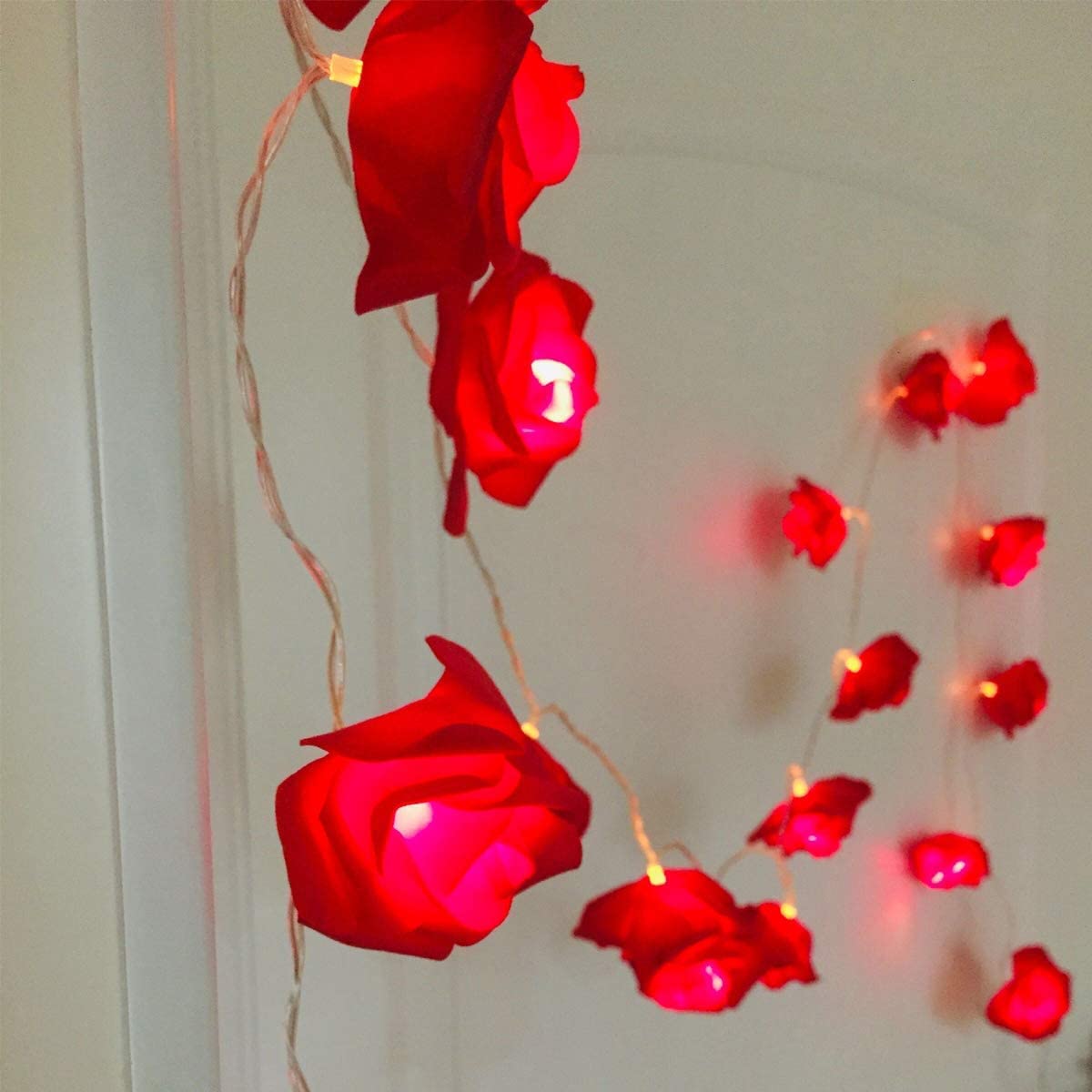 RaajaOutlets 20LED Red Rose Flower String Lights, Decorative Lighting for Home Diwali Christmas Tree Table Festival Seasons Decorations Light