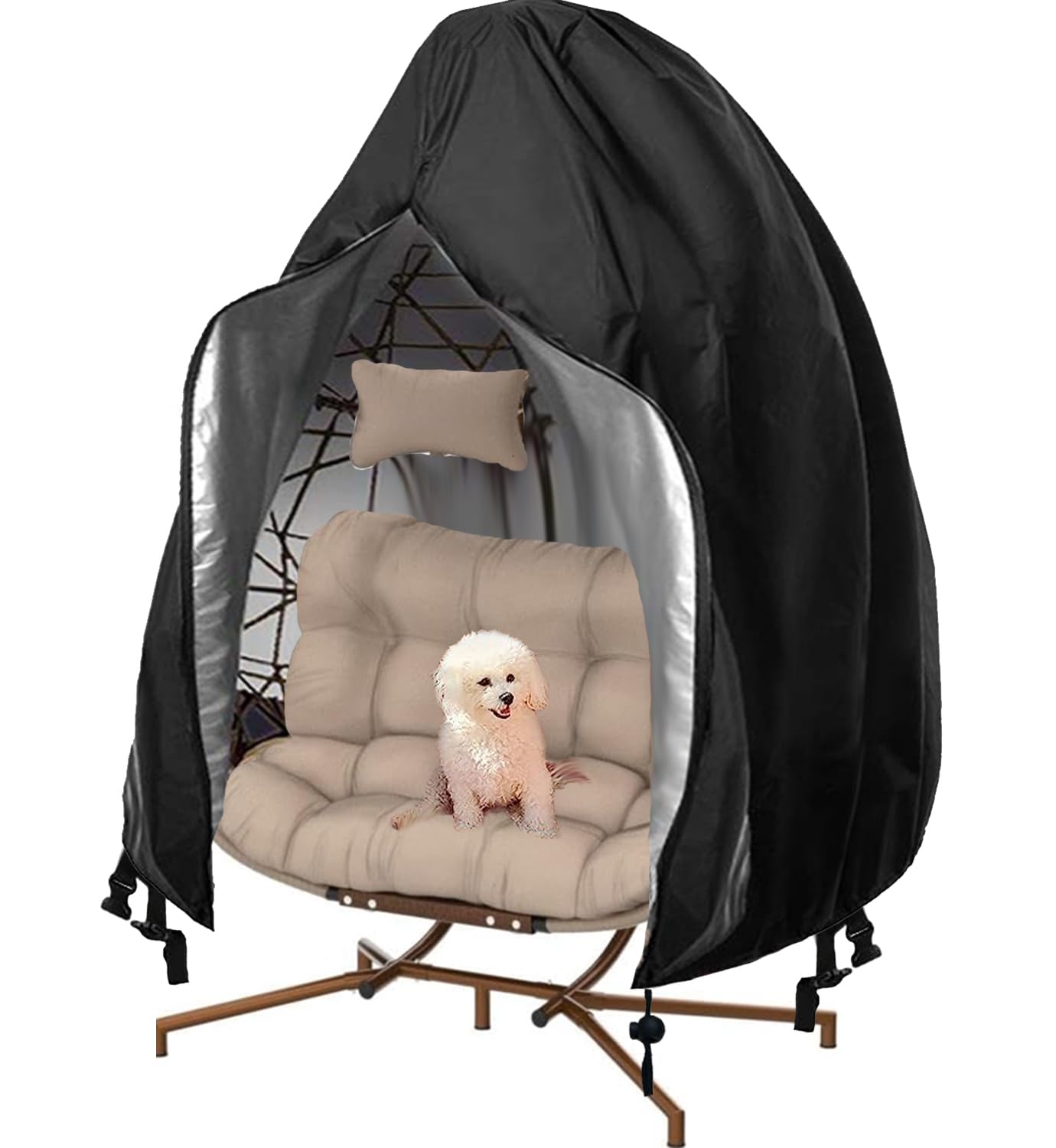【Upgraded】Patio Egg Chair Covers with Zipper, 91 x 80 Large Wicker Egg Swing Chair Covers, Waterproof Heavy Duty Weather Resisatnt Outdoor Chair Cover, Windproof Hanging Chair Cover, Black, 1 Pack-picture-21