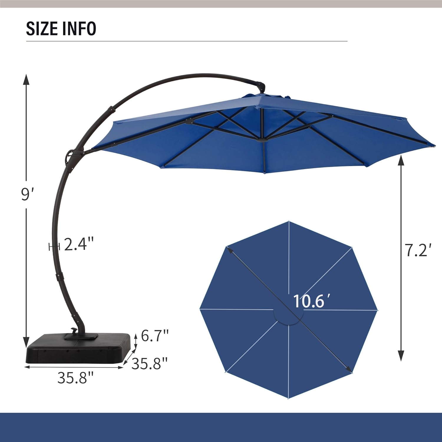 LAUSAINT HOME Outdoor Patio Umbrella with Base Included,12ft Large Deluxe Curvy Cantilever Umbrella Offset Umbrella with 360° Rotation for Pool Garden, Deck Market (Navy Blue)