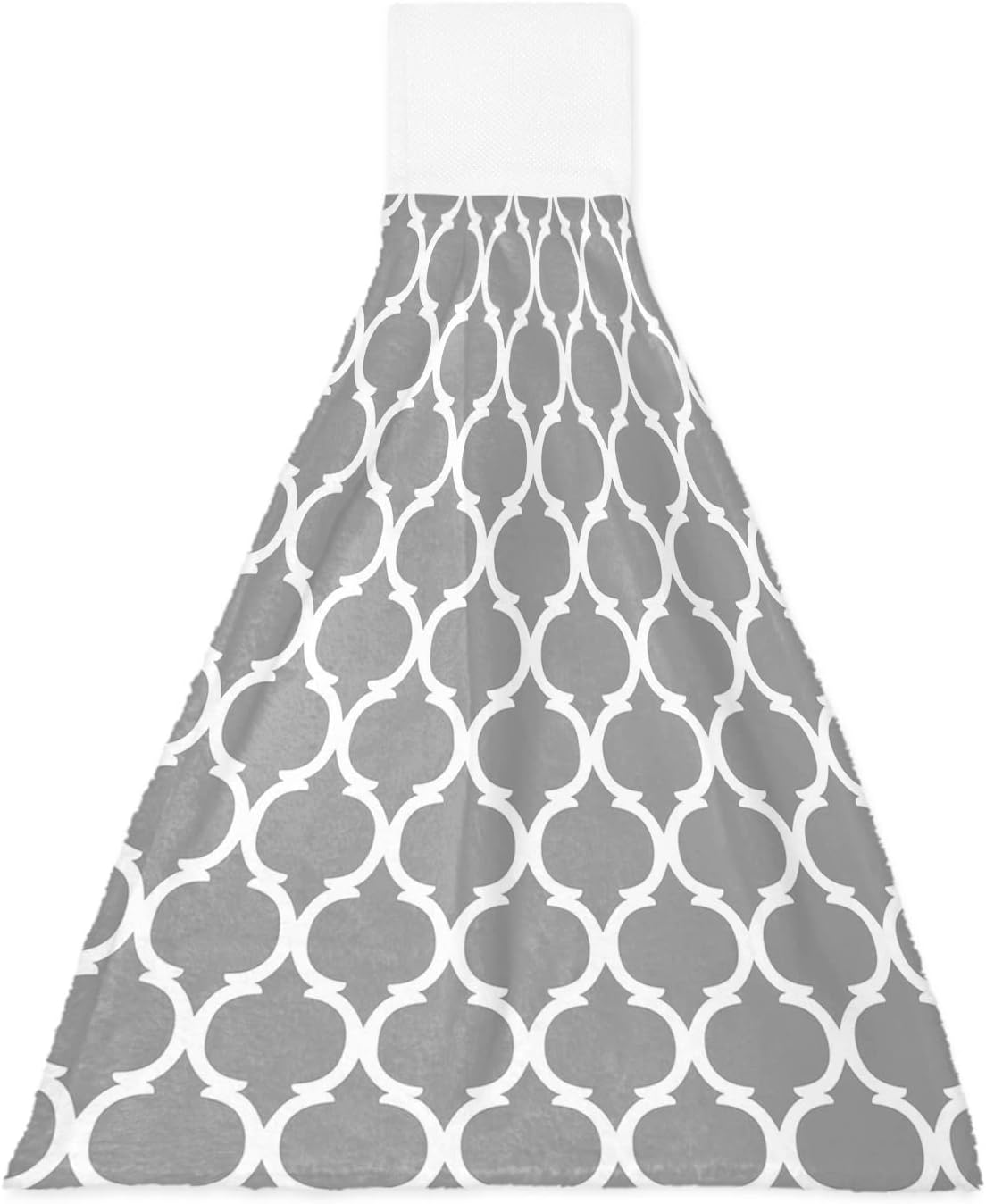 Hanging Kitchen Towels with Loop Moroccan Lattice Hand Tie Towels Set of 2 Grey Geometric Classic Quatrefoil Trellis Soft Absorbent Dish Dry Towel for Kitchen Bathroom Tabletop Tea Bar Decor