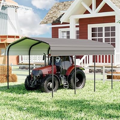 Royal Windsor Metal Carport 10×15 Car Port, Heavy Duty Carport Kit with Galvanized Steel Roof Building and Frame, Outdoor Storage Metal Canopy Multi-Use Garage Shed for Car and Boats, Charcoal