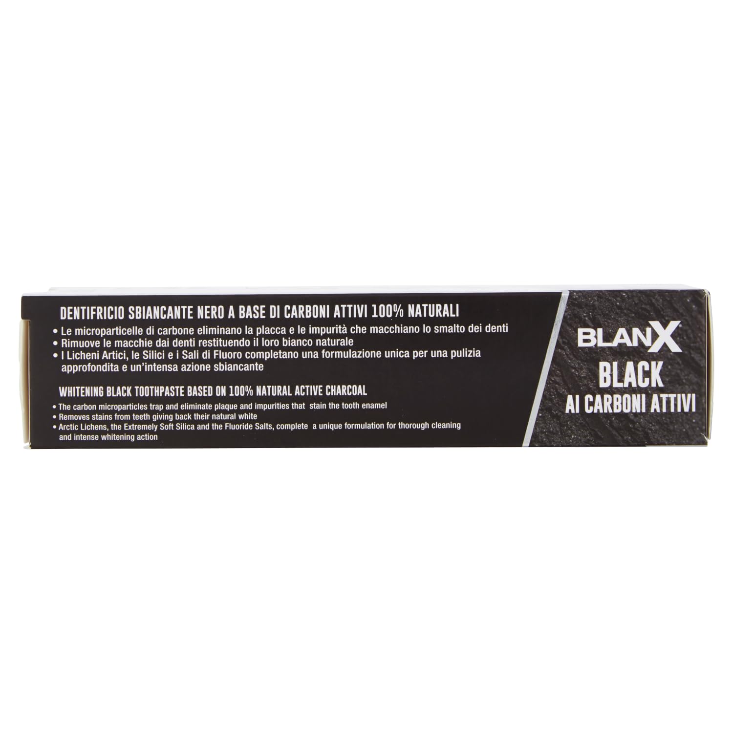 Blanx Dentifricio Black,8 dentifricio sbiancante con lichene islandese e carbone attivo naturale al 100%, rimuove le macchie di caffè, fumo e tè da 75 ml + portachiavi Beni Culinari