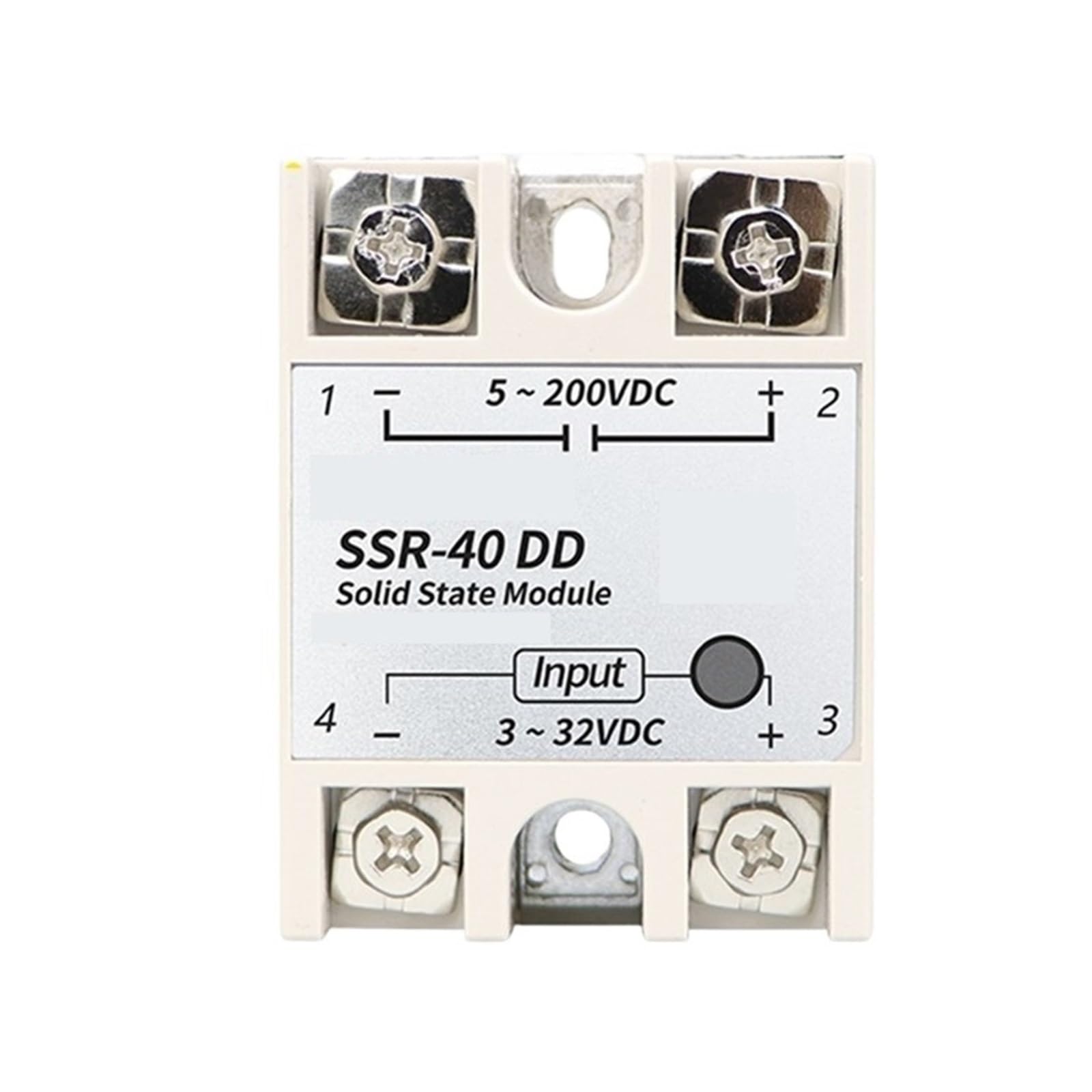 Relè a stato solido CC di controllo CC, modulo relè a stato solido singolo SSR-10DD/25DD/40DD/60DD/80DD/100DD guscio bianco(SSR-Silver Radiator)