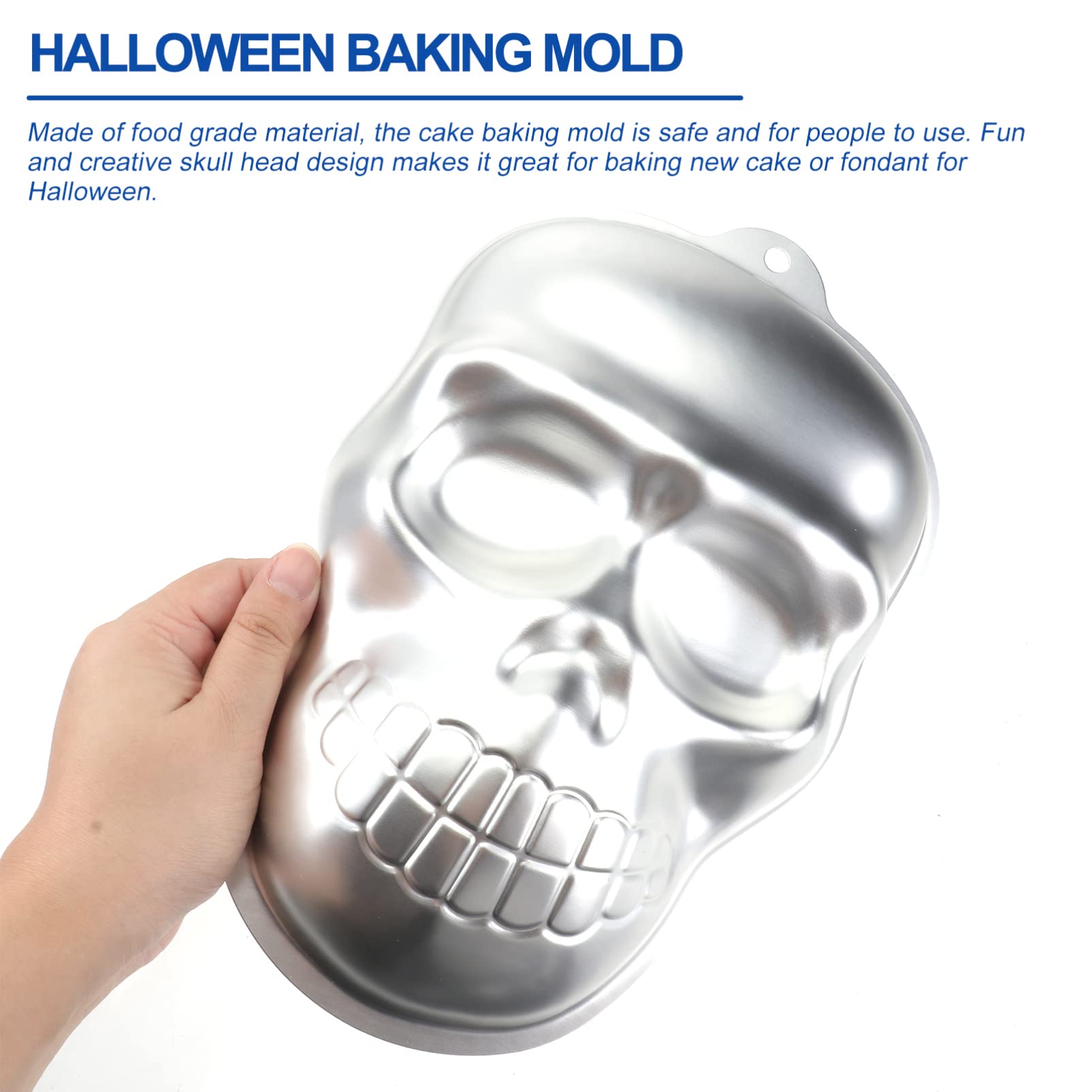 Luxshiny Halloween Skull Cake Mold Aluminum Baking Mold for Chocolate Fondant Candy 3D Skull Head Nonstick Flexible 10.7X7.3X1.6 Inches - Image 3