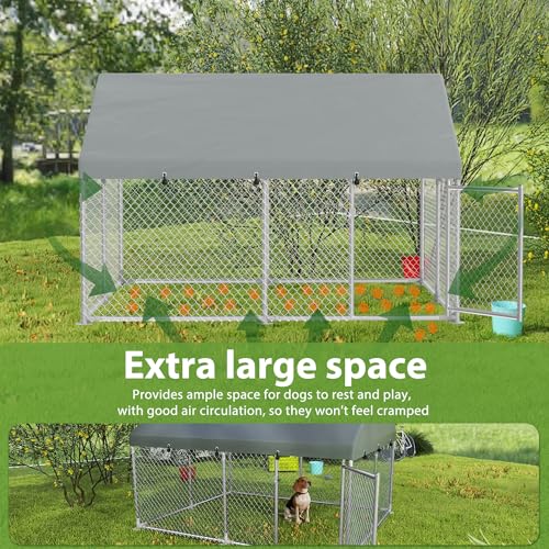 FIVMEN Outdoor Hundezwinger 250x200x165 cm Groß Hundekäfig Hundehütte Hundehaus Verzinkter Stahl mit Sonnenschutz Dach und Abschließbarer Tür Hundezaun Hundeauslauf Draußen