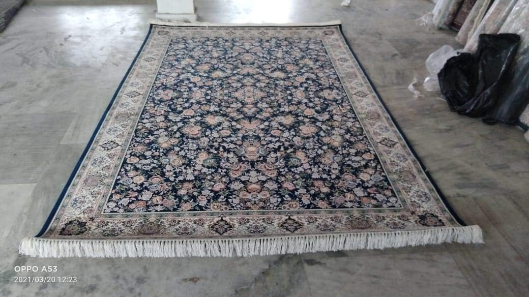 RUBI RUGS Hand Knotted Carpets High Density Silk Wool 10 X 13 Feet (300x390 cm) Color-Royal Blueish