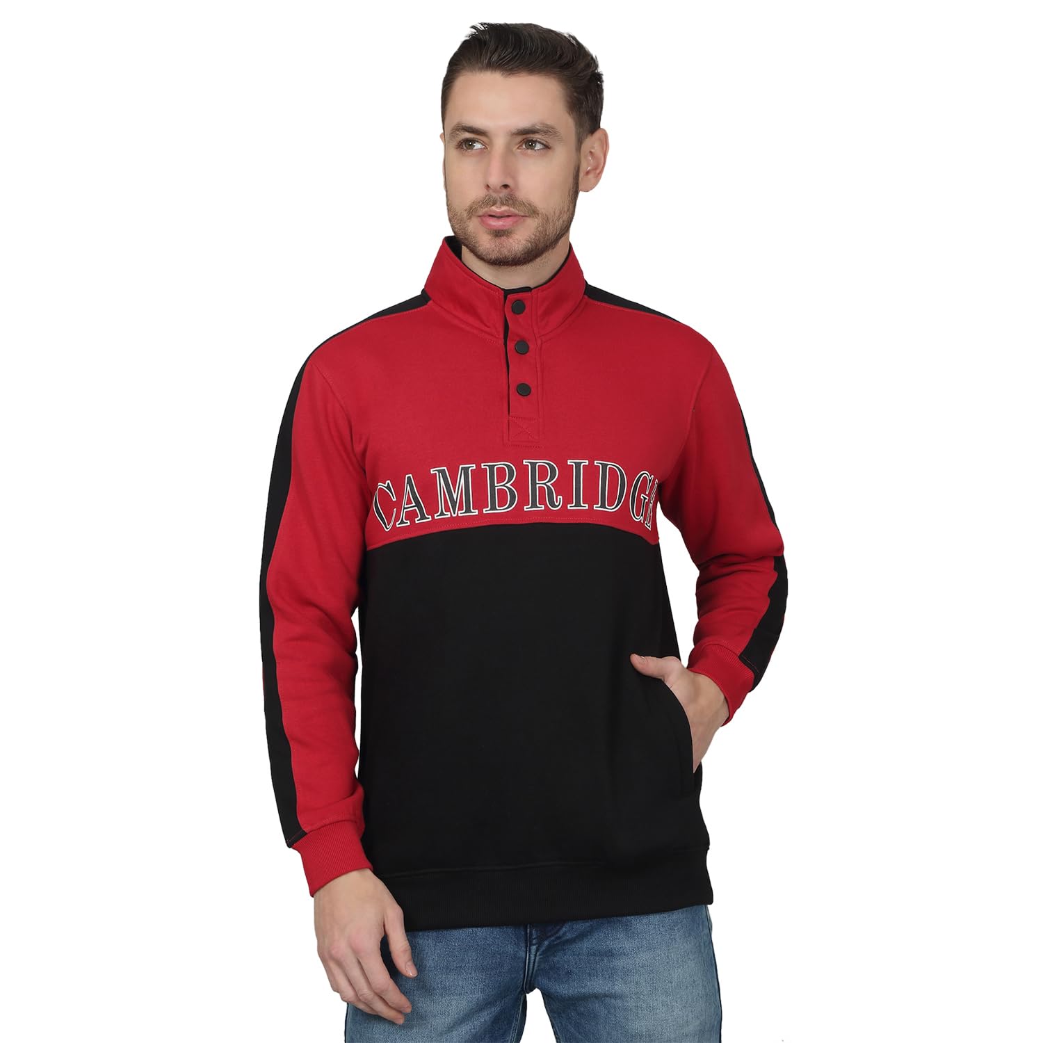 Cantabil Color Block Full Sleeves Stand Collar Regular Fit Men Casual Sweatshirt | Casual Winter Wear Sweatshirts for Men | Mens Sweatshirts for Winter Wear (P_MSWS00224)-picture-58