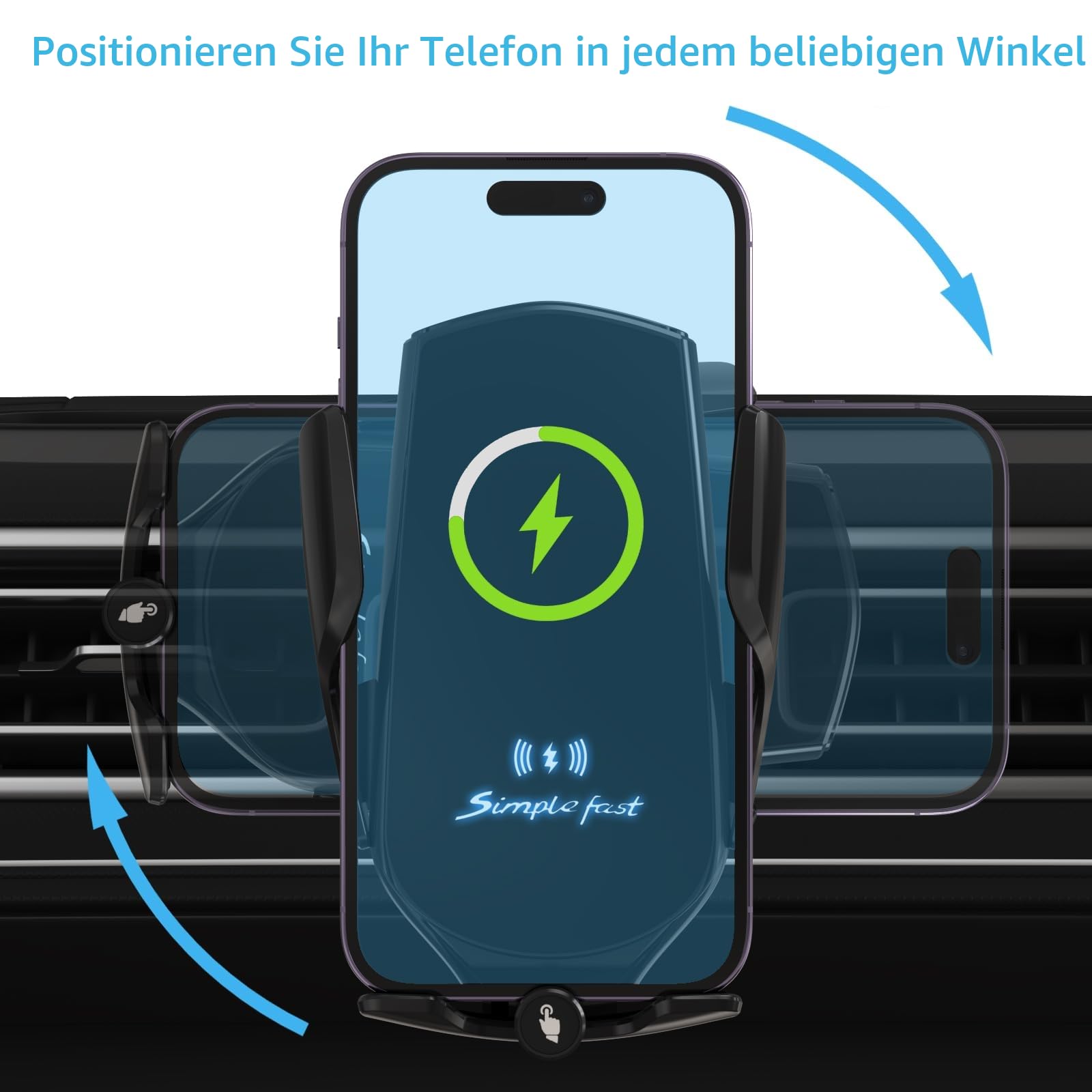 15W Handyhalterung Auto mit Ladefunktion, Automatische Klemmung Qi Induktive Ladestation Auto Kfz Ladegerät Zubehör Fast Wireless Charger Car für iPhone Samsung LG