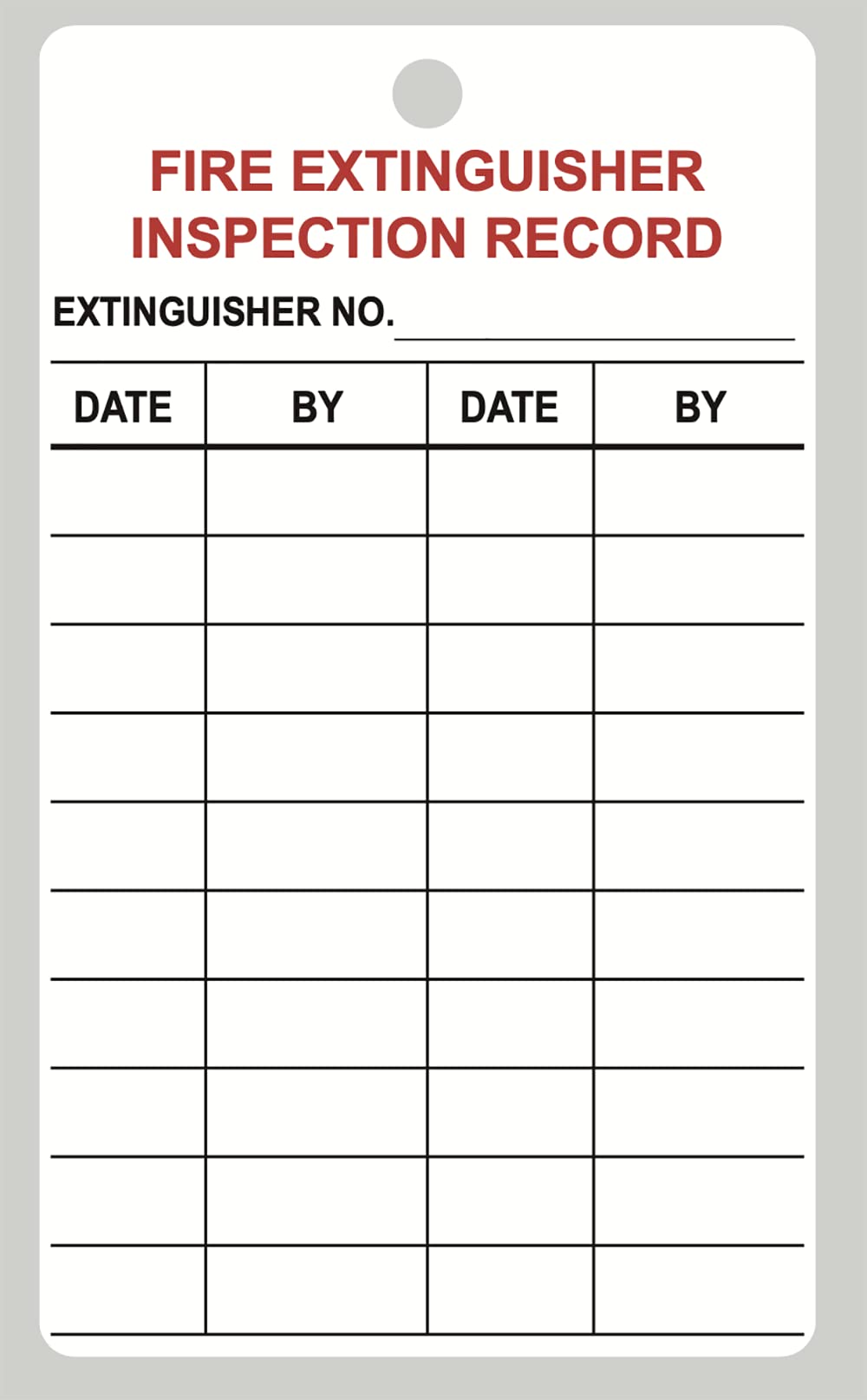 Amazon.com: 3.5x6'' FIRE Extinguisher Inspection Record Plastic Card  Waterproof Tags 20 PCS : Industrial & Scientific