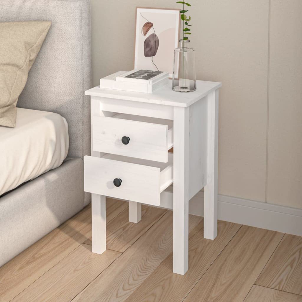 PIXZSSI Comodini In Legno Massello Di Pino | 2 Pezzi Colore Nero | 40x35x61,5 Cm Con 2 Cassetti | Design Classico Per Camera Da Letto