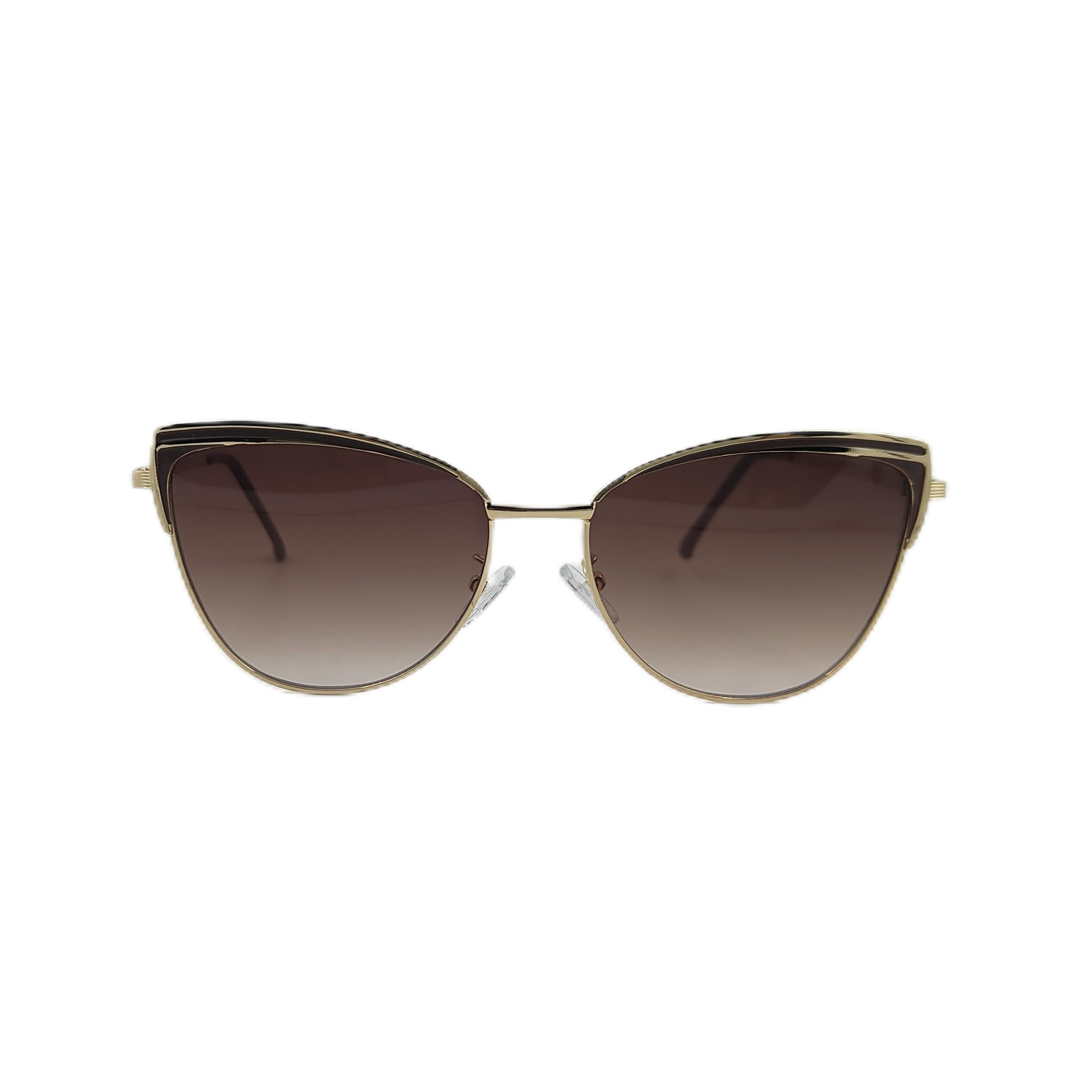 ruzen Cat Eye Sunglasses, Gold Metal Frame, Brown Gradient Lenses, UV Protection-picture-56
