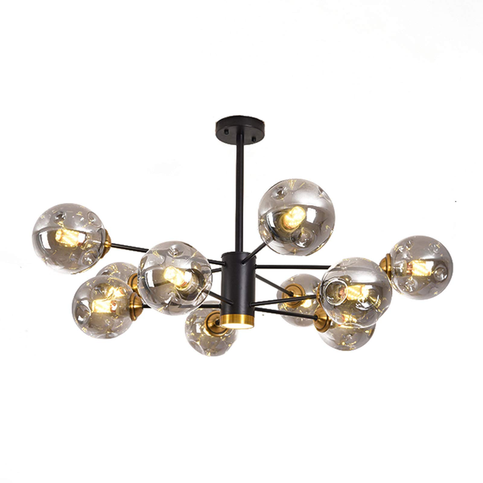 CZYLJLK 12-Light Glass Globe Sputnik Mid-Century Modern Black and Gold Ceiling Light Fixture Vintage Hanging Pendant for Living Room Farmhouse Dining Room-Black 1 10t
