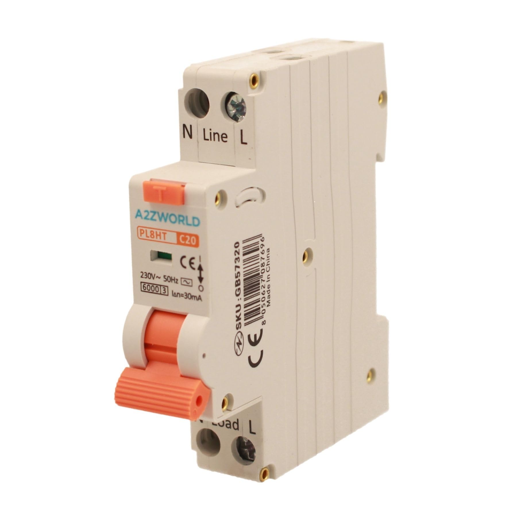 Interruptor diferencial magnetotérmico 1 módulo 20A C20, 1P + N 6kA 30mA 220V, RCBO Slim Tipo AC Curva C, Serie PL8HT Profesional