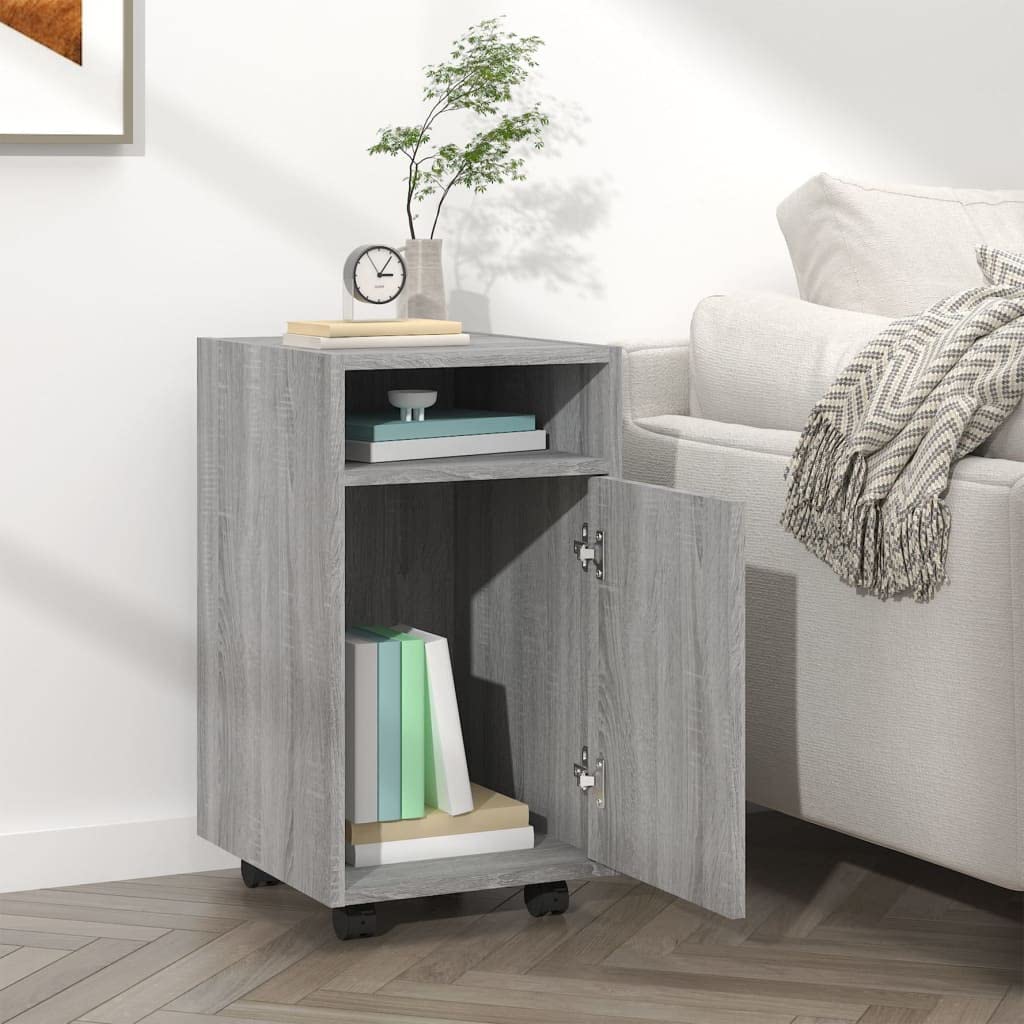 Beistellschrank mit Rollen Grau Sonoma 33x38x60cm | 2 Fächer, Feststellbare Räder, Wandhalterung, Feuchtigkeitsbeständig
