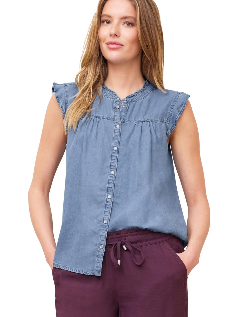Street One Studio Blouse with Ruffle Details Light Blue Soft Wash 38
