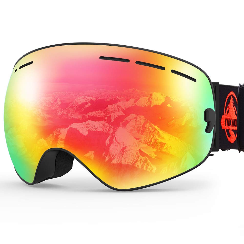 YAKAON Y1 Ski Snowboard Snow Goggles with UV Protection Anti-Fog Spherical OTG Anti-Slip Strap for Men Women