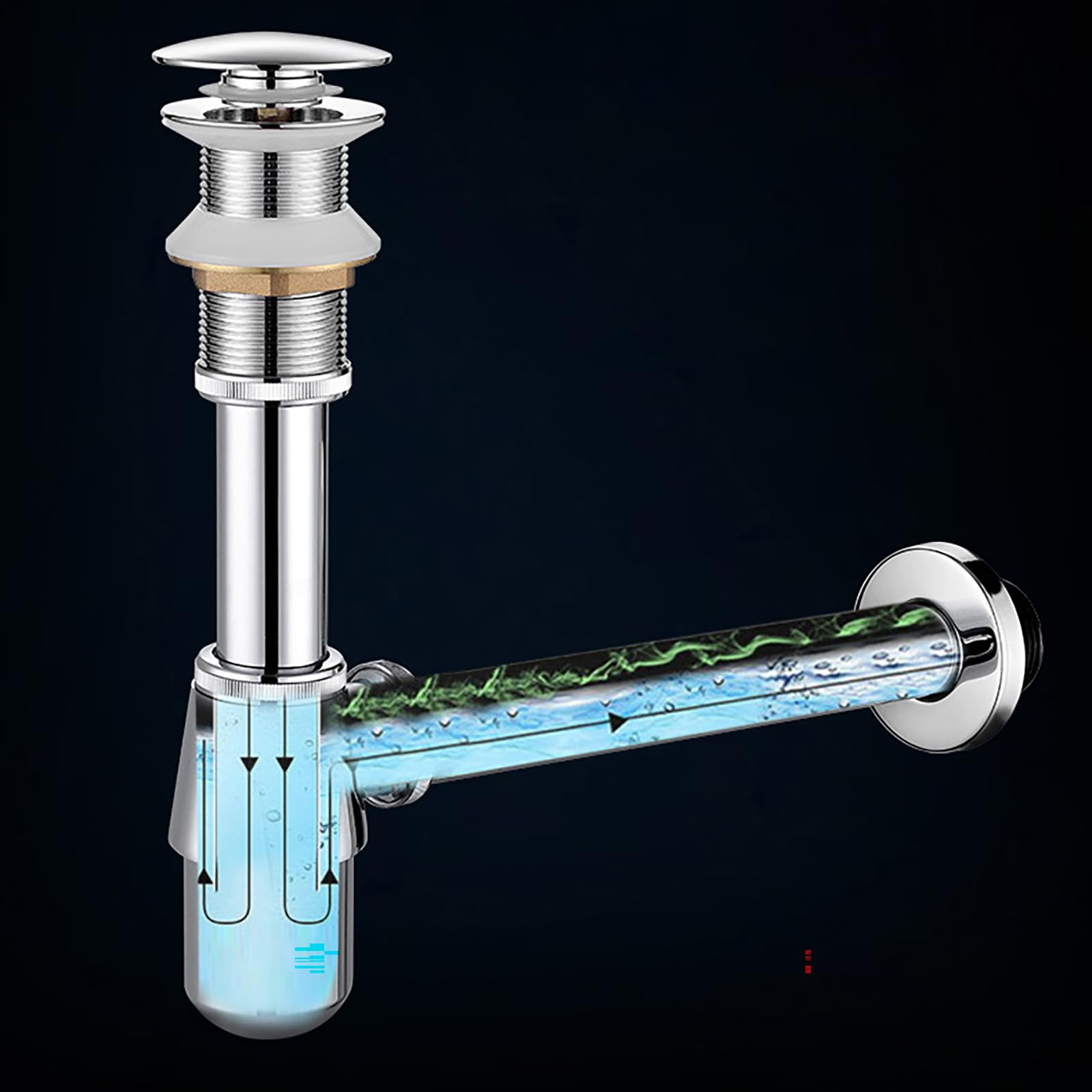 Siphon Waschbecken Mit Überlauf,Geruchsverschluss,Pop Up Ablaufventil,Verstellbares Abflussrohr,Bächlein Siphon Für Die Küchenspüle