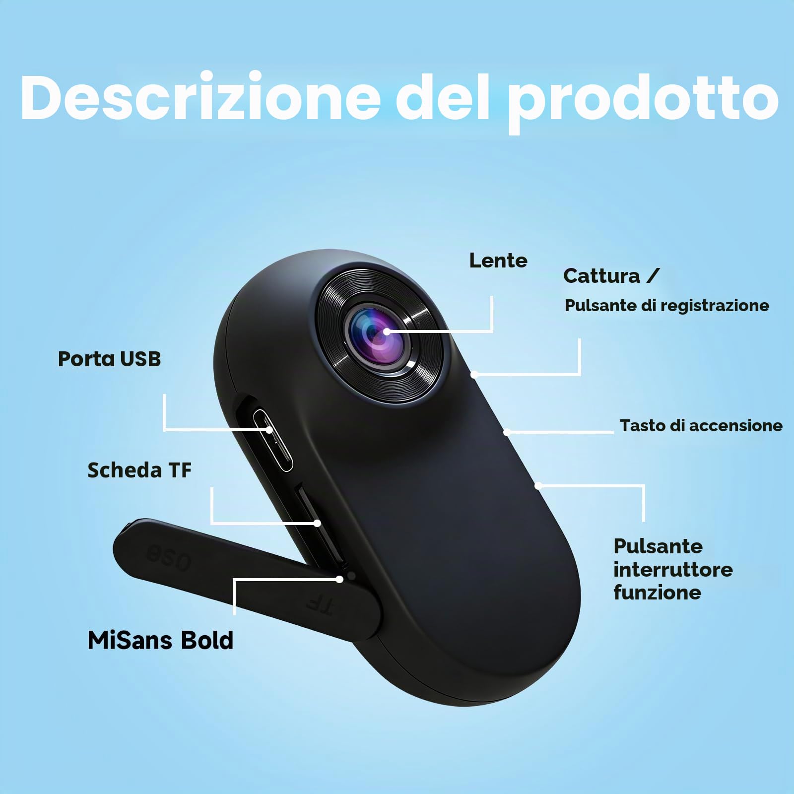 Mini Action Cam Portatile, Body Cam Ultraleggera, POV Camera con Memoria Integrata 32GB, Bodycam Multifunzionale Ideale per Viaggi, Ciclismo ed Escursioni Outdoor(Blu Marino)