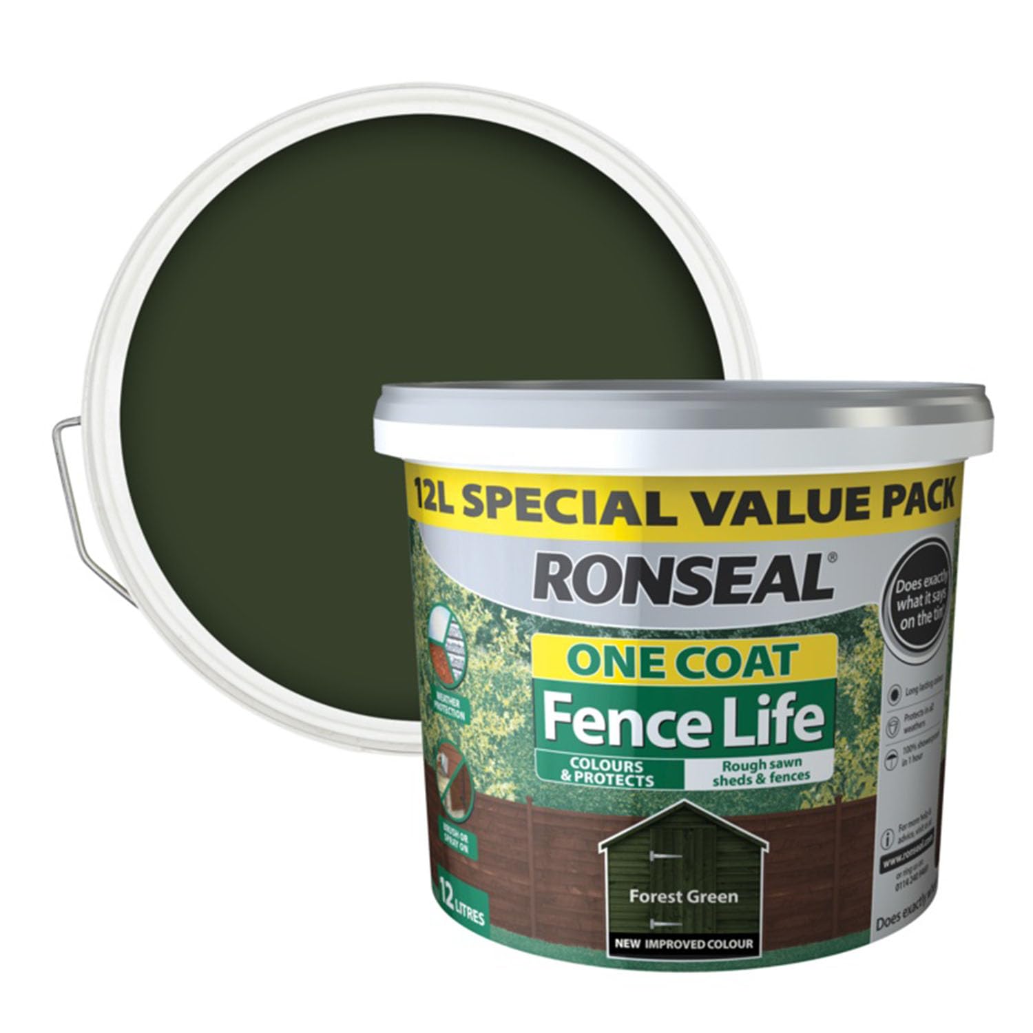 Ronseal One Coat Forest Green Matt Exterior Shed & Fence Protector Wood Paint, 12L Tub - View #10