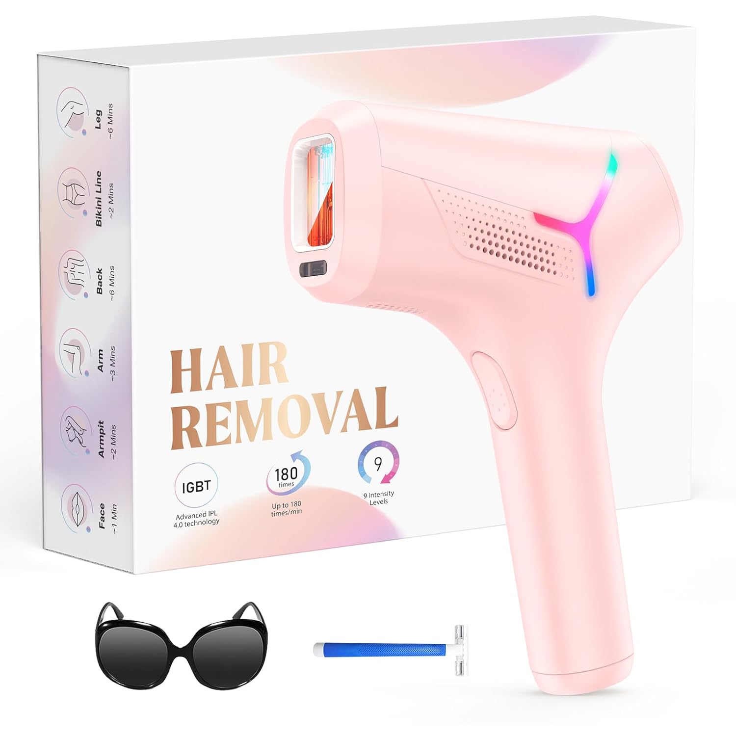 LYSMOSKI IPL Laser Hair Removal Device for Women & Men, Nearly Painless & Effective Results in 2 Weeks, At-Home Permanent Hair Remover with 5.2 cm² Treatment Head, Full Body Use in 8 Minutes-Pink LYSMOSKI IPL Laser Hair Removal Device for Women & Men, Nearly Painless & Effective Results in 2 Weeks, At-Home Permanent Hair Remover with 5.2 cm² Treatment Head, Full Body Use in 8 Minutes-Pink
