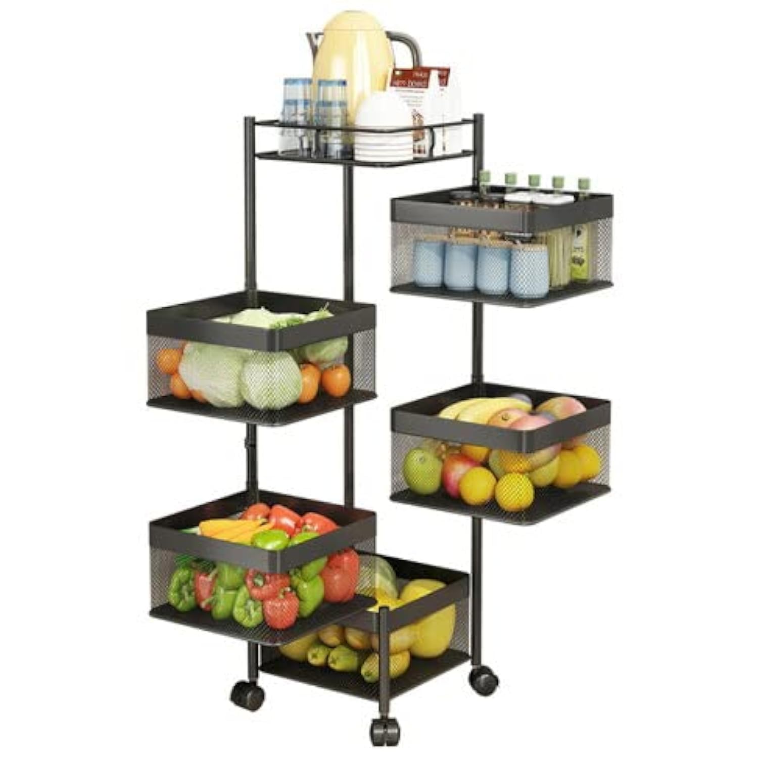 5 tier kitchen storage rack rotating square kitchen rack basket household items Fruits and vegetables storage rack