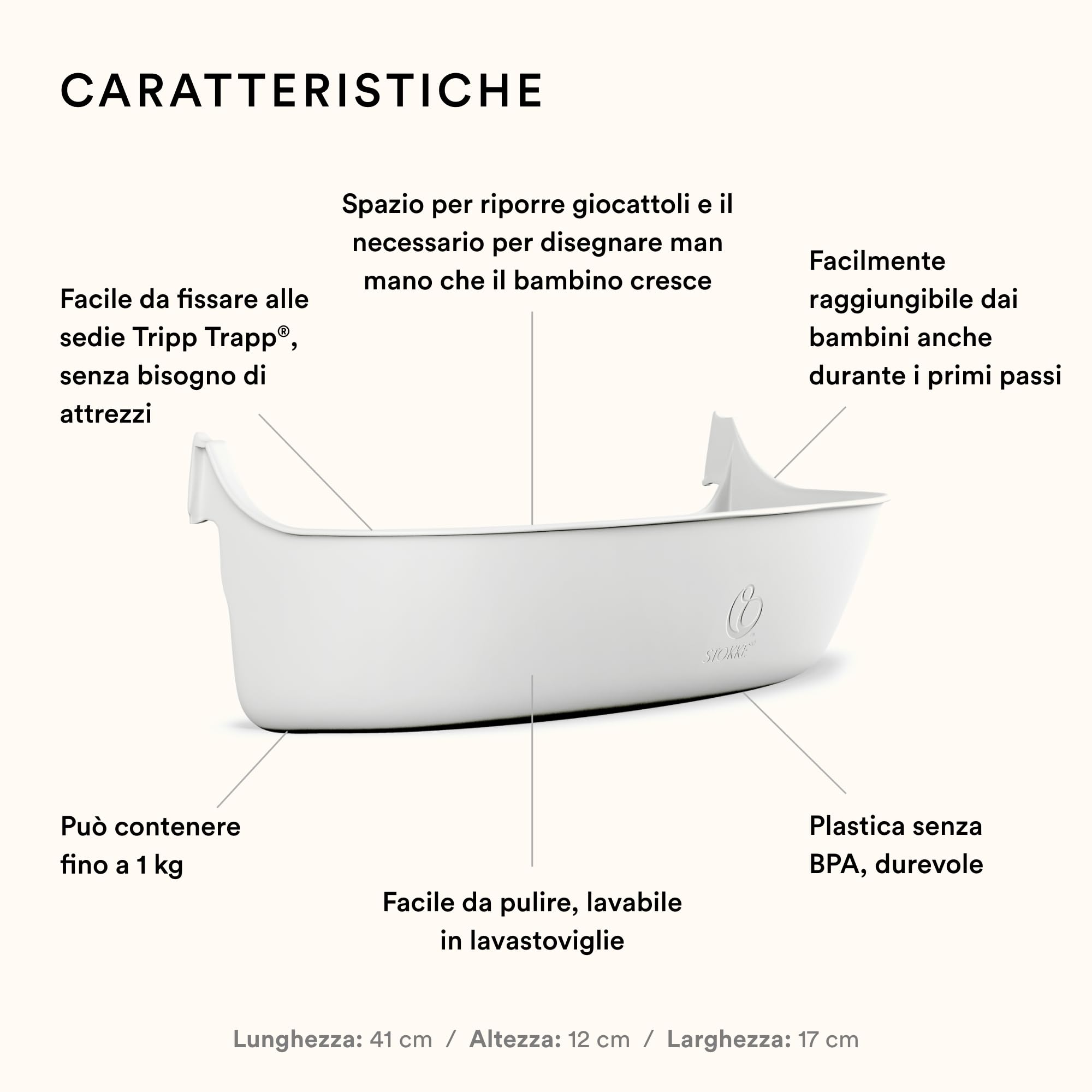 Portaoggetti Tripp Trapp Bianco per Sedia Tripp Trapp dal 2003 Multiuso Sicuro Lavabile in Lavastoviglie senza BPA