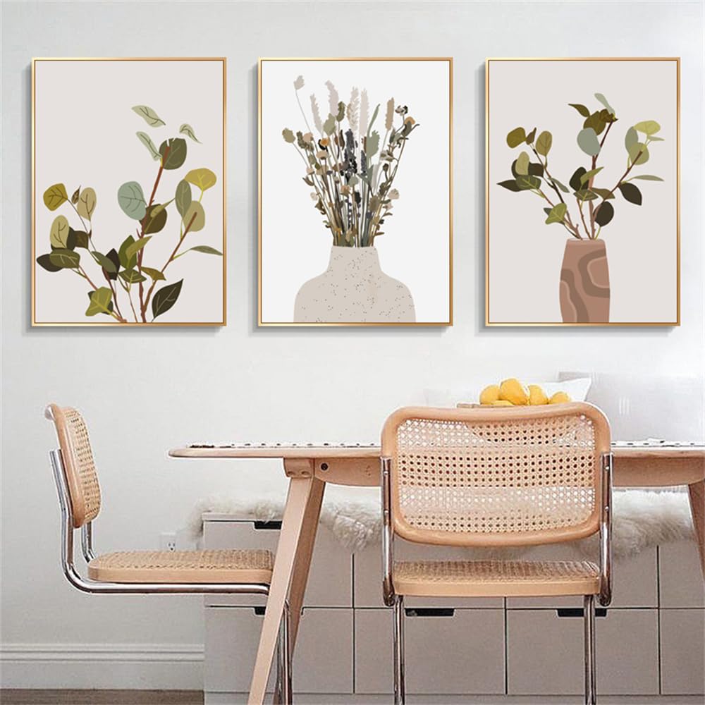 Wbyzac Multicolored Wall Pictures-Abstract Plant Potted Leaves Poster Print Canvas Painting Nordic Living Room Kitchen Home Decoration Wall Art Pictures Artwork-40 * 50Cm*3Pcs (No Frame)