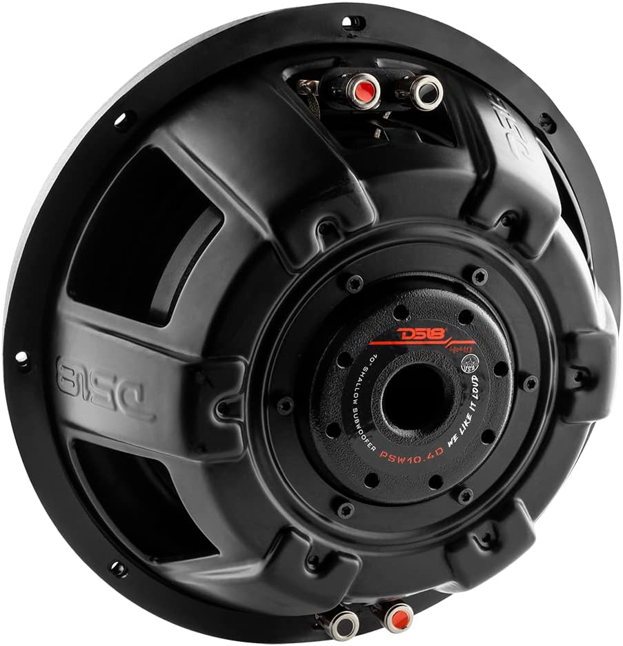 DS18 PSW10.4D 10" Shallow Mount Subwoofer 1000 Watts Max Power 500 Watts RMS Dual Voice Coil 4+4 OHMS Water Resistant - Best Sub for Tight Spaces in Car & Trucks - 1 Speaker