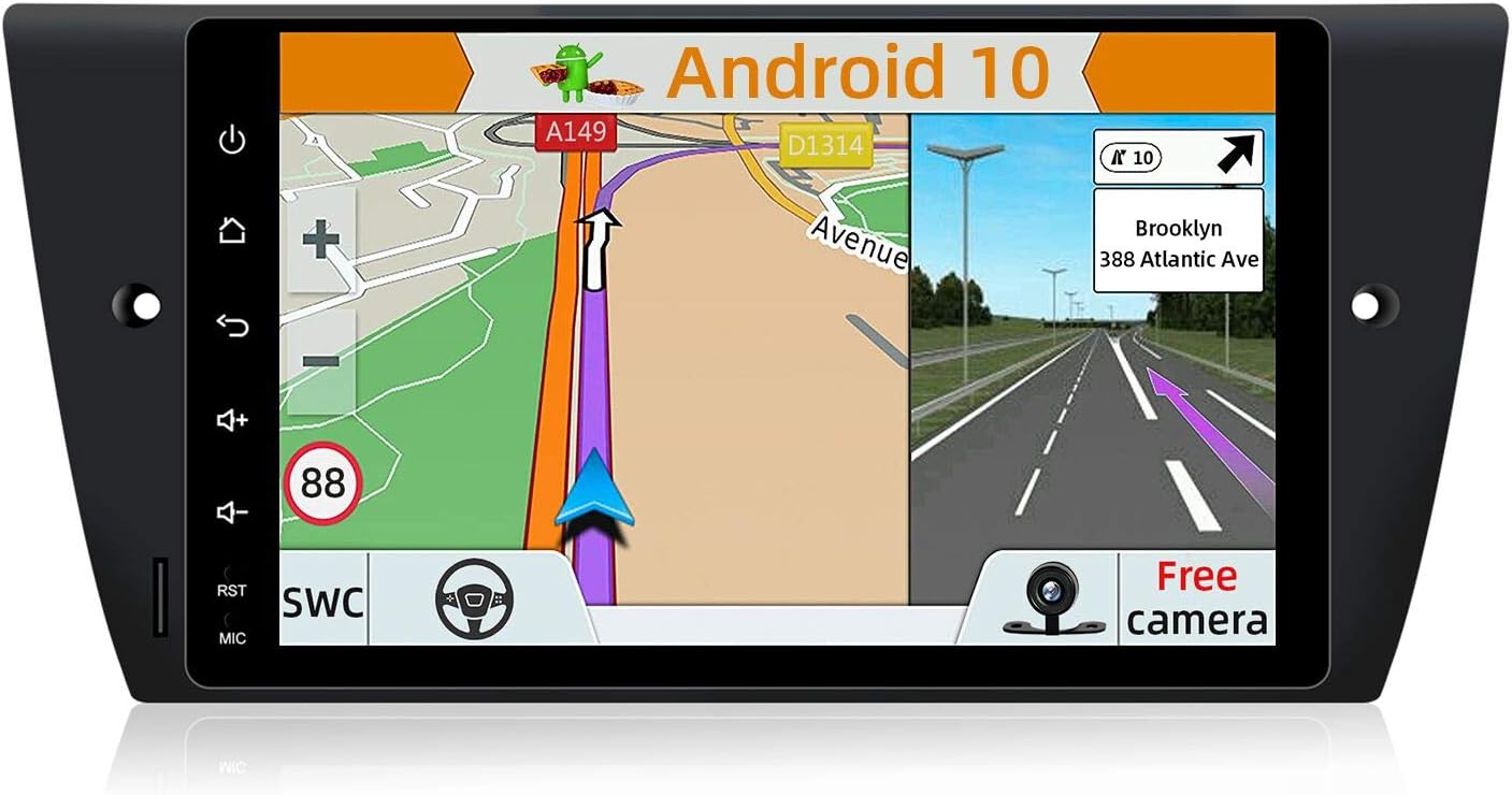 YUNTX Android 10 Double Din Car Stereo Fit for BMW E90 Saloon/E91 Touring/E92 Coupe/E93 Cabriolet - 2G32G | 9 inch Head Unit with Free Rear Camera&Canbus | Support GPS |DAB+|Bluetooth|Mirrorlink|WiFi