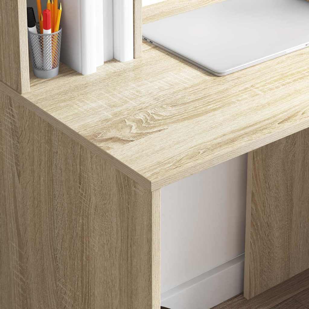Hothingwell Scrivania in legno di ingegneria, 91 x 50 x 149 cm | Design moderno, scaffali incorporati, superficie liscia, facile manutenzione, per ufficio a casa o studio