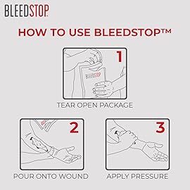 BleedStop First Aid Powder for Blood Clotting, Trauma Kit, Blood Thinner Patients, Camping Safety, and Survival Equipment for Moderate to Severe Bleeding Wounds or Nosebleeds 5 Pack 15g