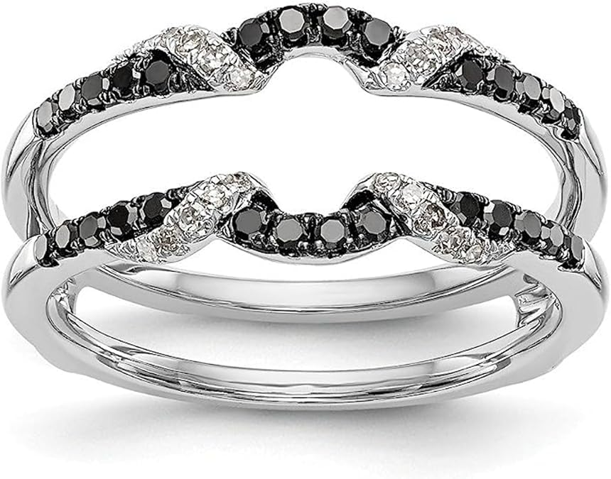 A P DIAMOND Created Round Cut Black & Moissanite White Diamond 925 Sterling Silver 14K White Gold Finish Solitaire Warp Guard Wedding/Engagement Enhancer Ring For Women
