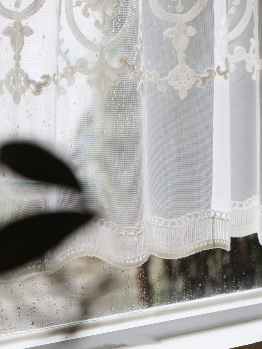 Tenda Voile Floreale Erna - Pannello Decorativo 40x90 Cm Con Cordoncino, Grigio