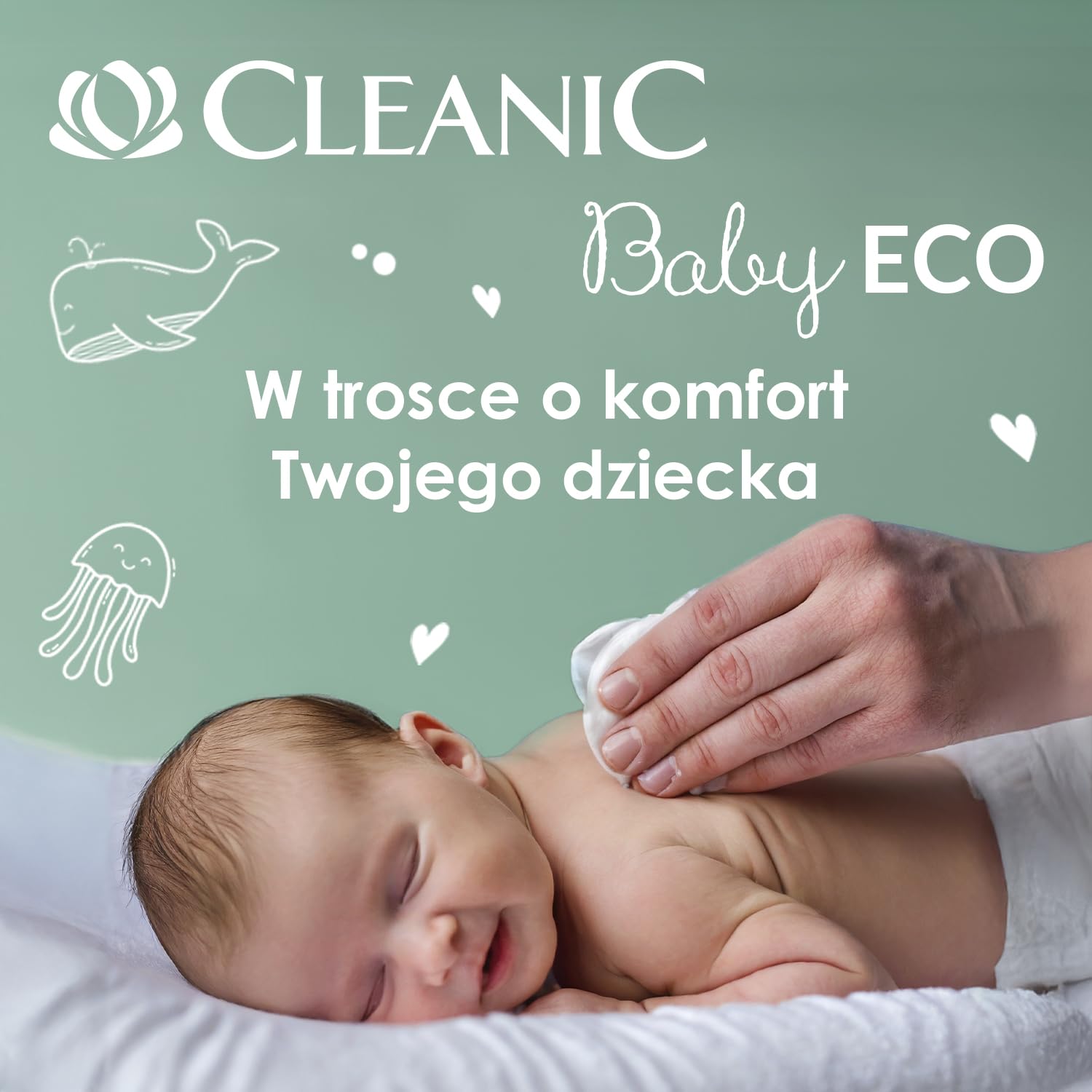 Cleanic Chusteczki nawilżane Baby Eco Pure Water dla dzieci i niemowląt - 99% skład na bazie wody - alantoina - bez perfum - jednorazowe - dla skóry wrażliwej - 50 x 16 sztuk