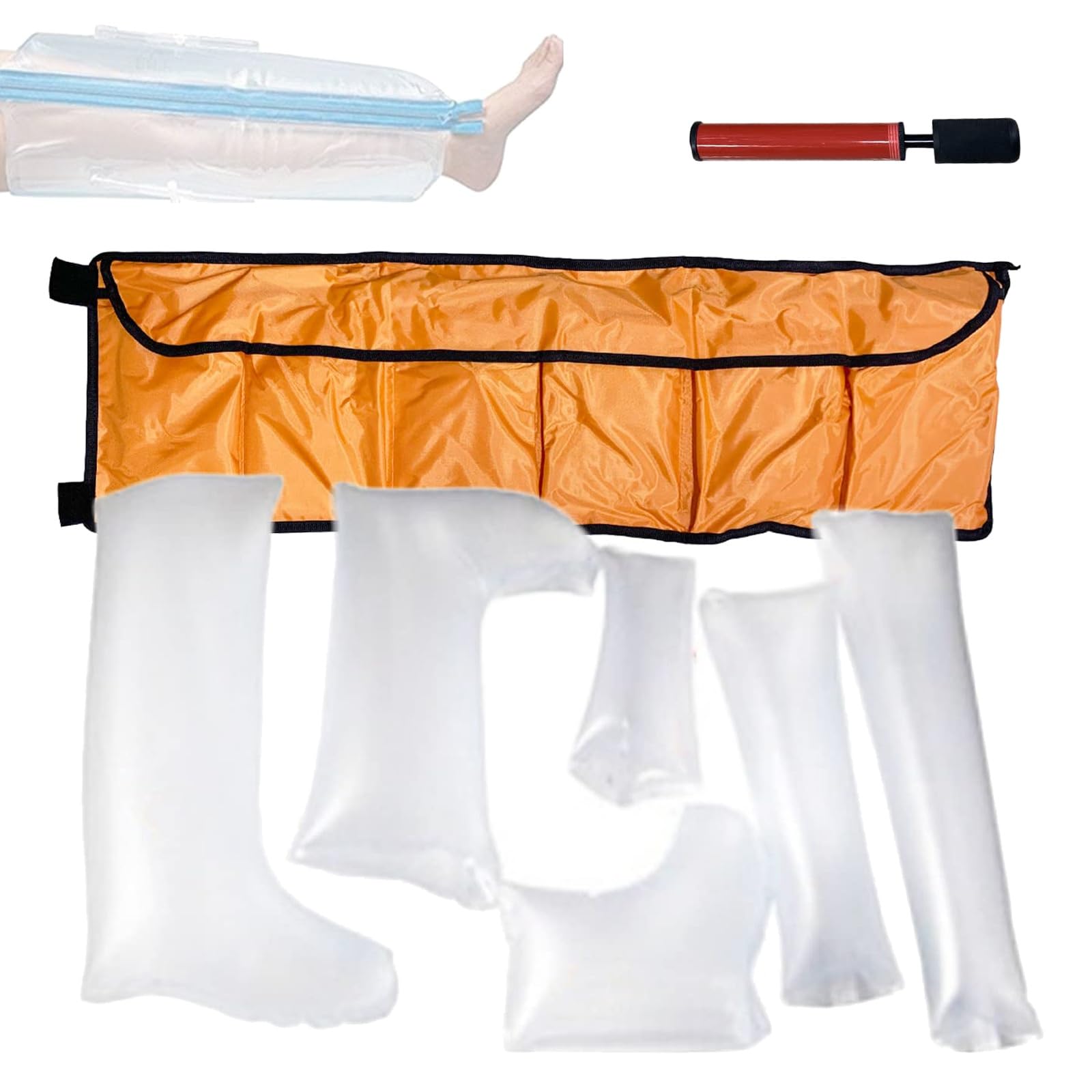 Juego de 6 férulas de aire portátiles de primeros auxilios, férula de plástico inflable de PVC con bomba de mano, inmovilización de fracturas óseas con mano/muñeca/codo/pie/tobillo/pierna