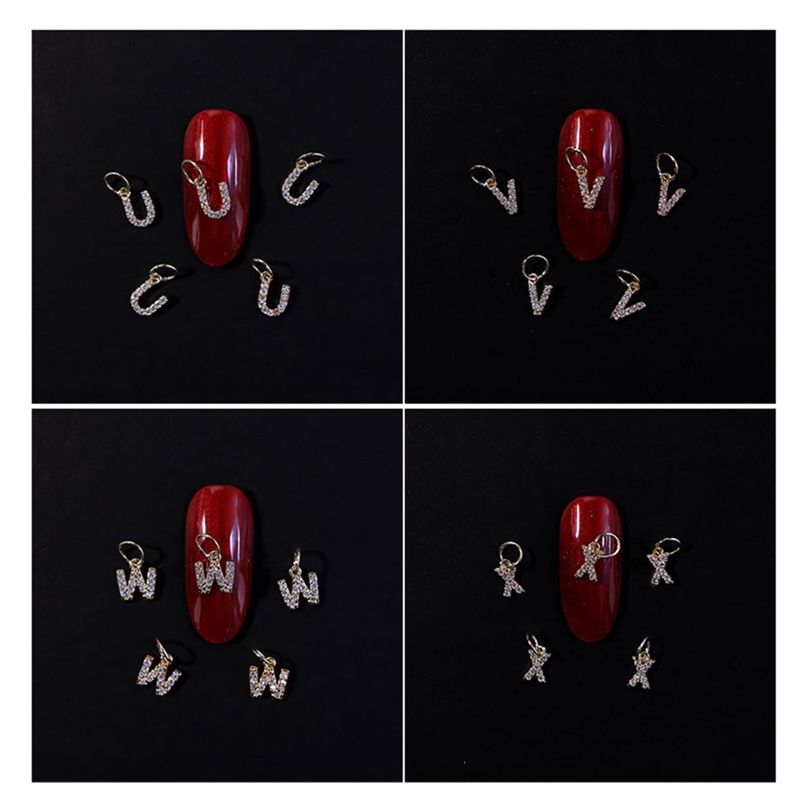 26 Lettere/Lot 3D Zircon Nail Art Charms Piercing Alphabet Dangle, 2 6pc. Set di Gioielli A-Z. Decorazioni for Unghie in Metallo Alfabeto Oro # 1002# wanglan