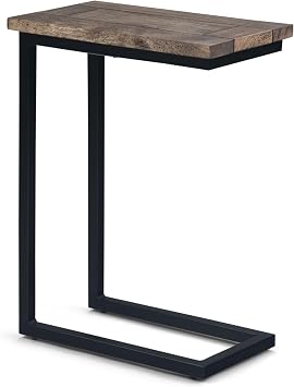 SIMPLIHOME Skyler C-Side Table - 18" Wide x 24" High Solid Mango Wood and Metal Slide-Under Table in Beach Brown, Industrial Accent Table or End Table for Living Room with Open Frame Design, Assembled