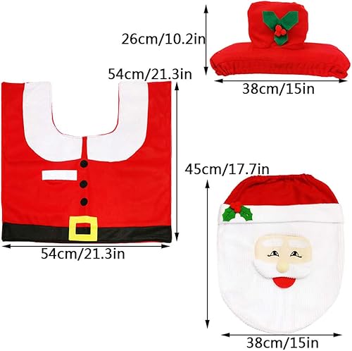 Miniatura 2 de Yokawe Juego de 3 piezas de decoración de baño de nariz 3D de Navidad con funda de asiento de inodoro, alfombras, cubierta de tanque y cubierta de