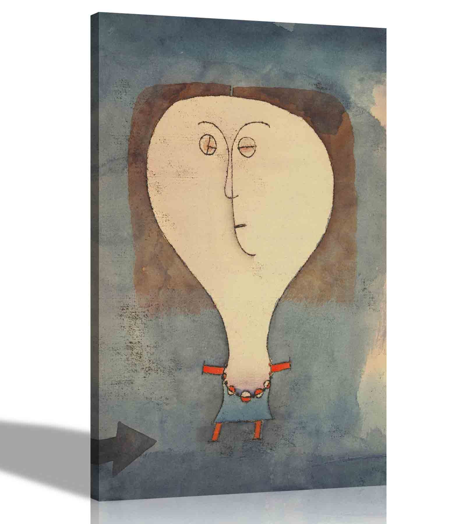 Artley Prints Girls Grey - The Fright Of A By Paul Klee Canvas Wall Art L Modern Portrait Prints | Expressionism Artwork For Living Room Bedroom 86 X 61Cm (34 X 24 Inches) A1