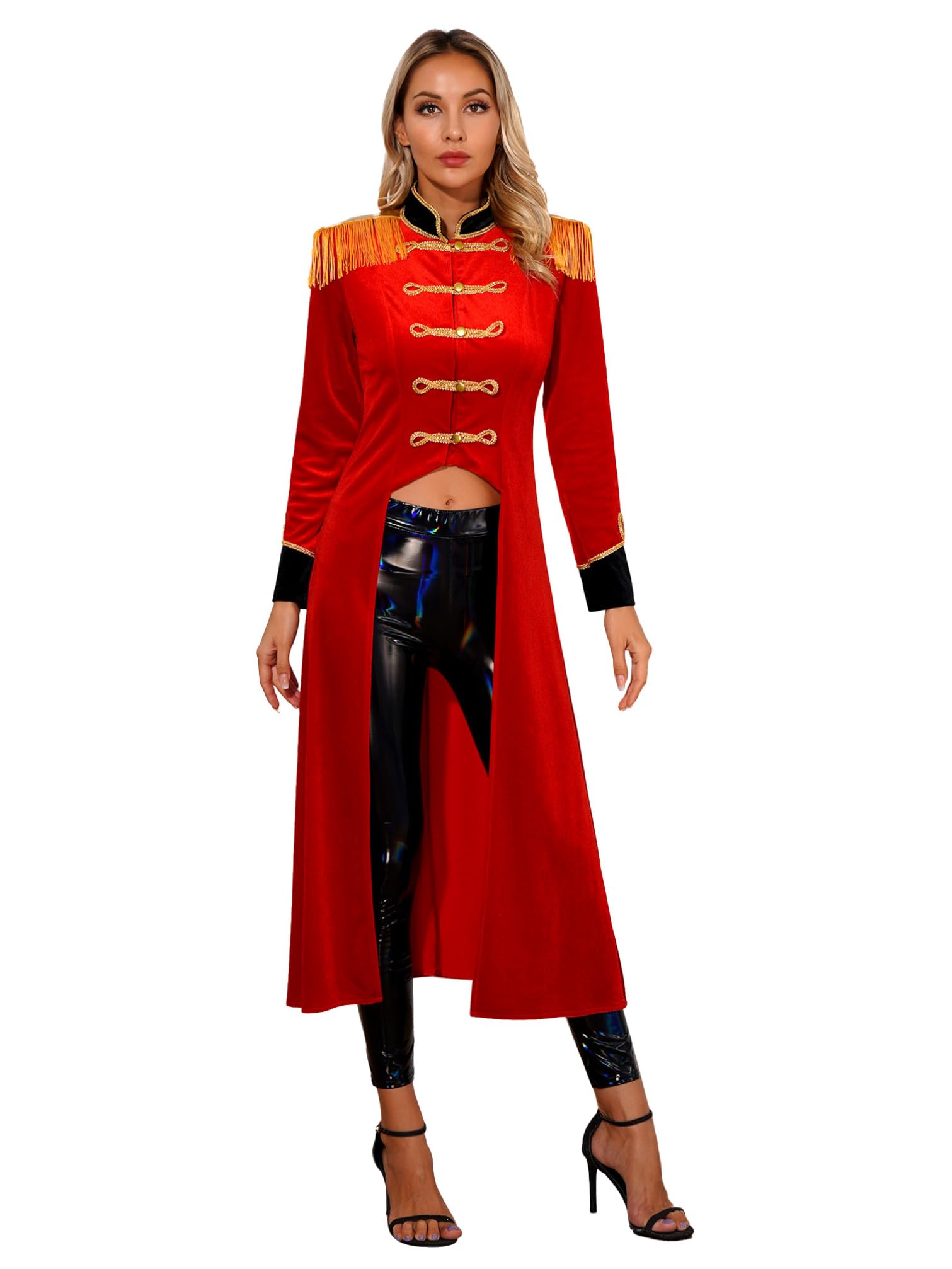 YiZYiF Costume Domatrice Circo Giacca da Circo da Donna Lungo Velluto Tailcoat Blazer Cappotto Smoking Costume Cosplay Festa di Halloween