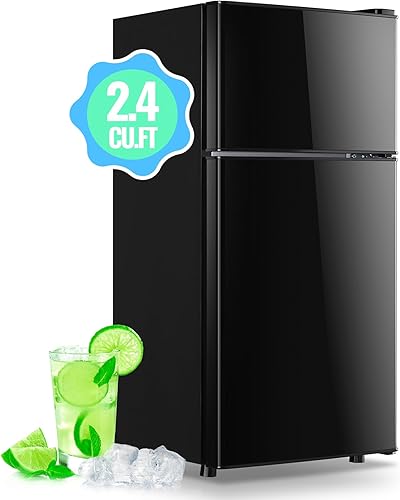 Mini refrigerador de 2.4 pies cúbicos con congelador y doble puerta, pequeño refrigerador de tamaño pequeño con 7 perillas de control de