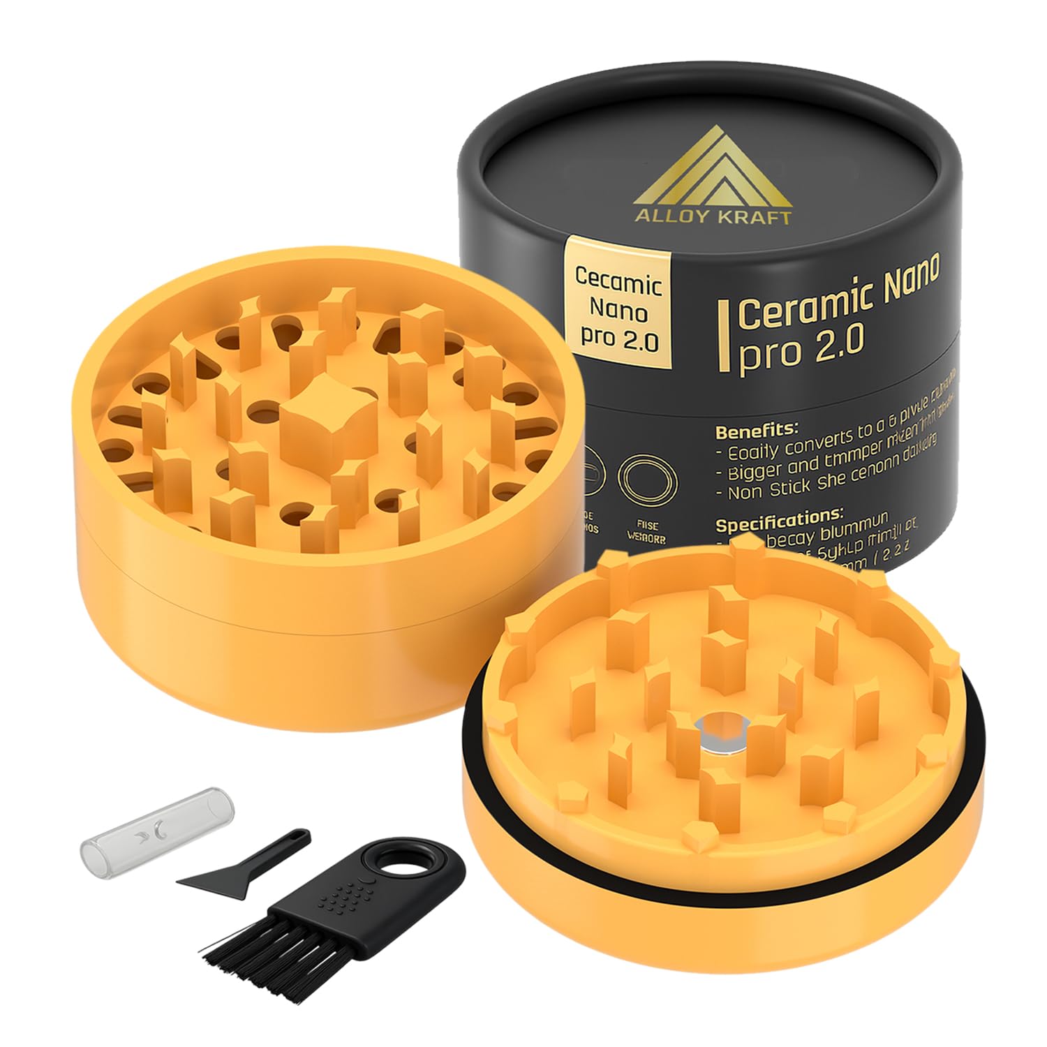 Grinder Premium CERAMIC NANO PRO 2.0 | Recubrimiento Nano Cerámico Antiadherente | Sistema Quick-Connect sin rosca triple imán N52 |62mm Ø Cámara Profunda | Molinillo para Especias (Amarillo)