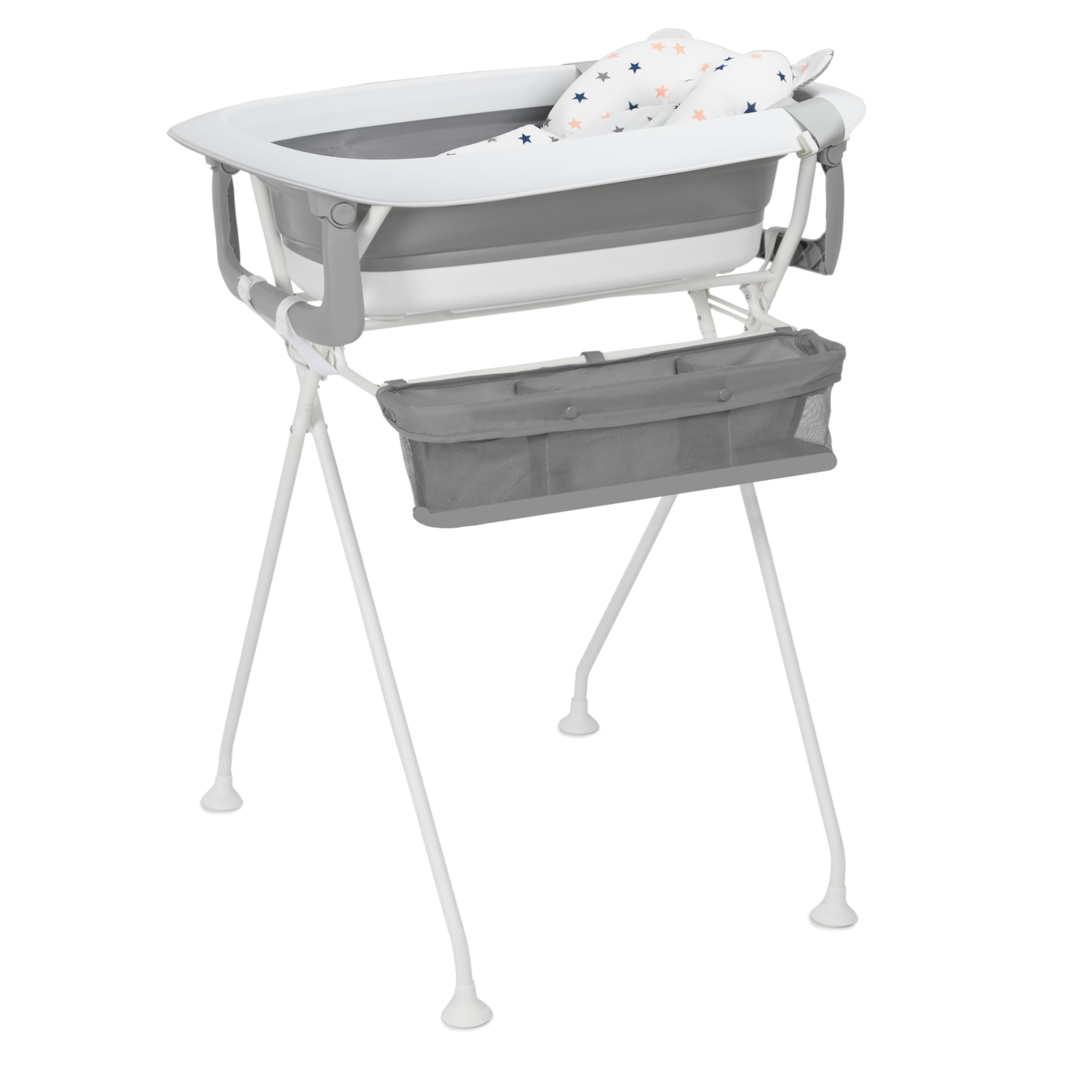 Toral Bañera Bebe con Patas y Cojín Comoda, Facil de Guardar, con Tapón y Patas Antideslizantes - Bañera Bebé Plegable Portatil - Asiento Bañera Bebe Modelo Vera