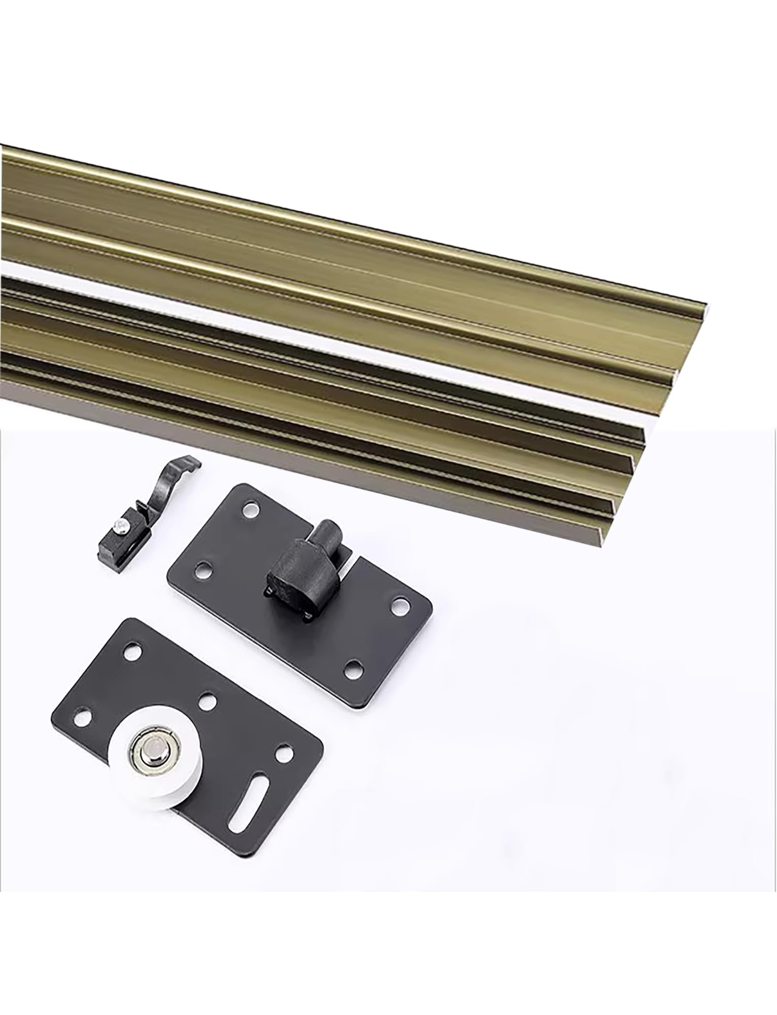 ksxnkhk Sliding Door Track Kit with Double Rail and Pulley System for Wardrobe Cabinet Doors