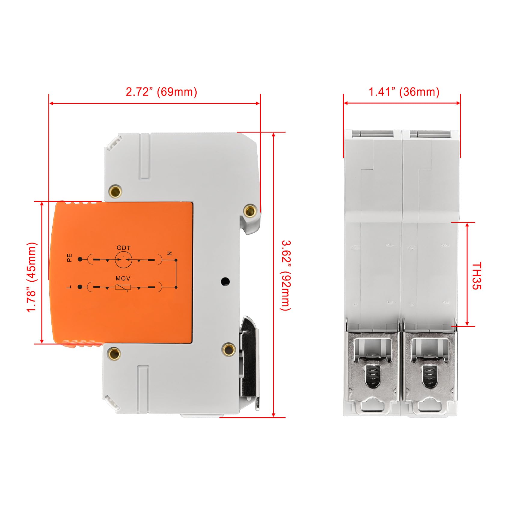 Heschen Surge Protective Device SPD, HS-C20, 275VAC 20KA, 1+N-PE, Fire-Proof, Low-Voltage Arrester, 35mm DIN Rail Mounting