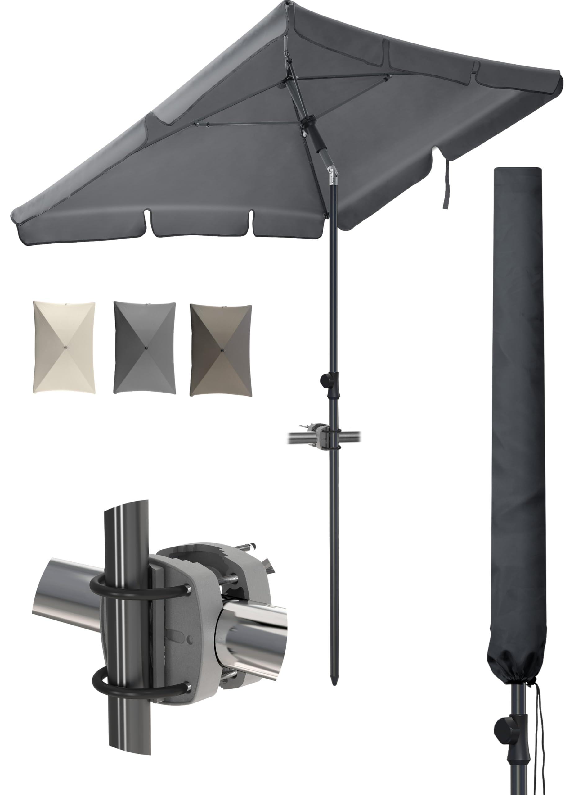 Menz SET Sonnenschirm Balkon + Sonnenschirmhülle - UV50+ Sonnenschirm rechteckig als Sonnenschutz Balkon - Balkonschirm höhenverstellbar, mit Knickfunktion