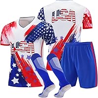 QIKLIGHT Kids Soccer Jersey Uniform - American Style Youth Training Shirt with Socks, Breathable Polyester