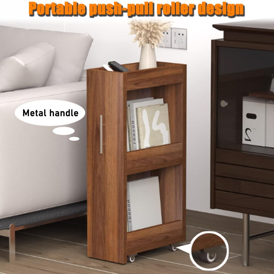 YVYKFZD Carrello Portaoggetti Sottile a 3 Livelli, Carrello Stretto, Carrellos da Cucina con Ruote e Maniglia, Carrellos Carrellino Organizer da Bagno in Legno(Light Brown A,15cm/5.9")