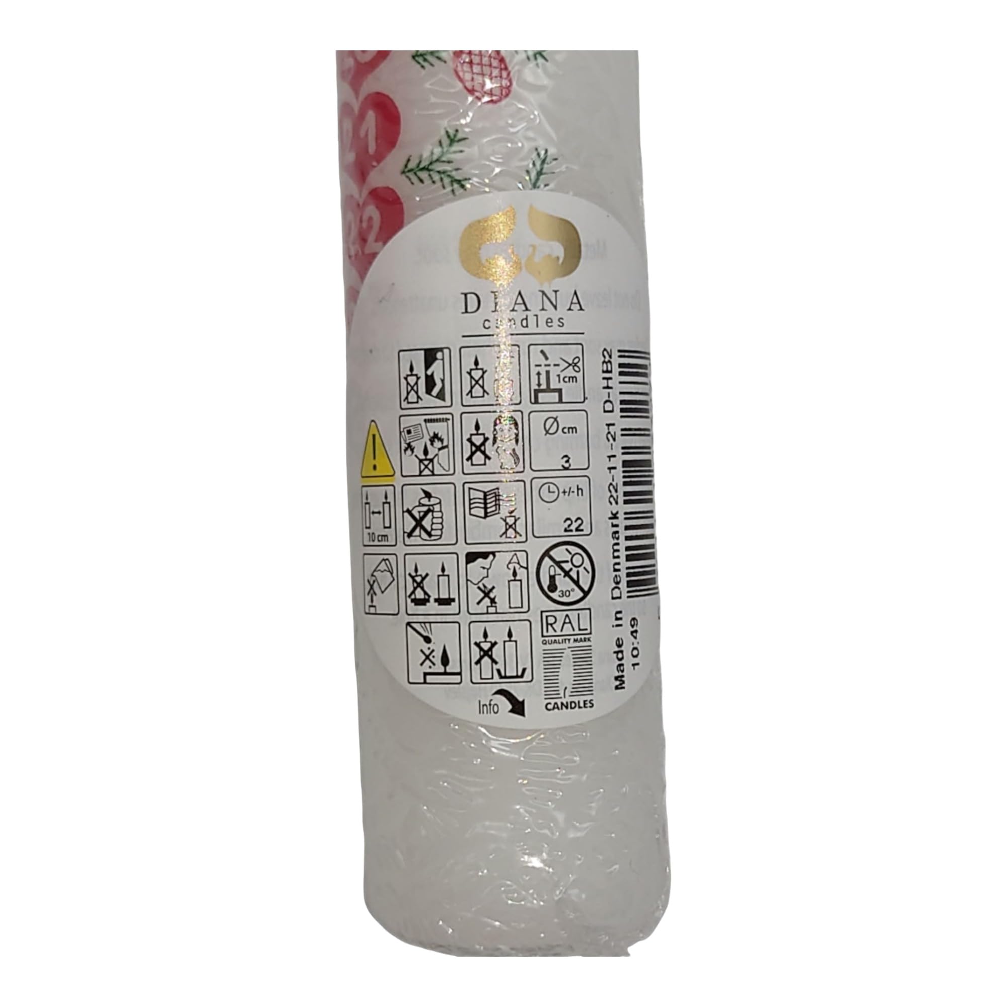 Diana Candles Adventskalender-Kerze - Wichtel Motiv 4,5x36cm Weiss/rot