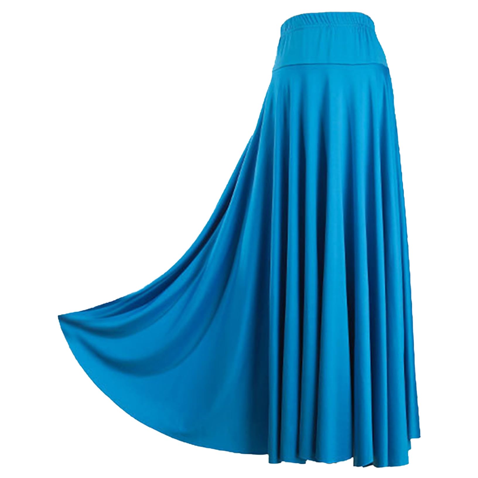 YEAHDOR Womens Long Full Circle Ballroom Dance Skirt Solid Color Ruffle Dancewear Flamenco Performance Costume Sky Blue Large